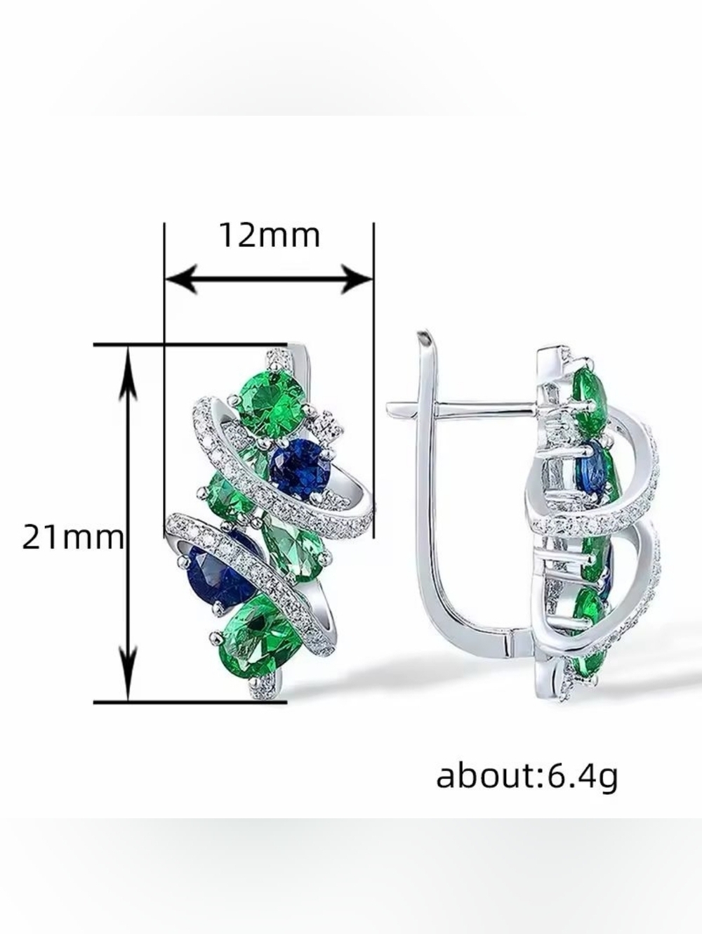 Twist Crystal Stud Earrings in Emerald & Sapphire - Women Jewelry - Picture 11 of 11